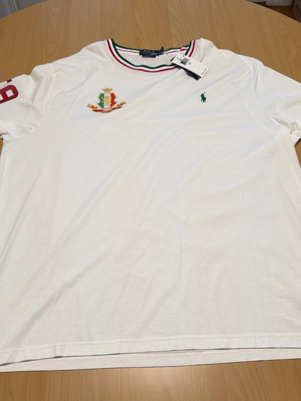 Polo by Ralph Lauren Men's White T-Shirt with Green Logo Italia
